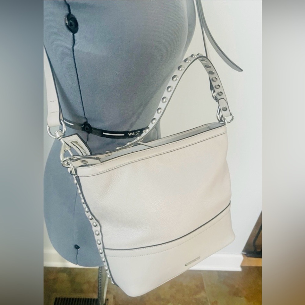 Stylish White Stud-Trim Shoulder Bag